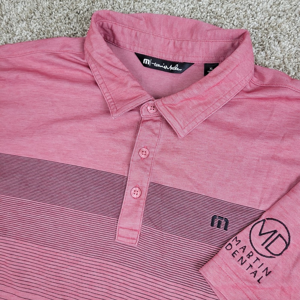 Travis Mathew Mens XL Red Chest Stripe Performance Stretch Golf Polo SS